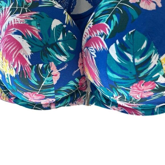 Cacique Boost Plunge Racerback Push-Up Bra blue floral print Size 38DDD - Picture 6 of 9